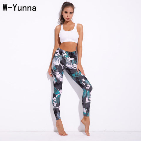 W-Yunna 2018 Spring And Autumn New Flower Print Slim High Waist Leggings Sweat-Absorbent Breathable Women Workout Legging Jeggin