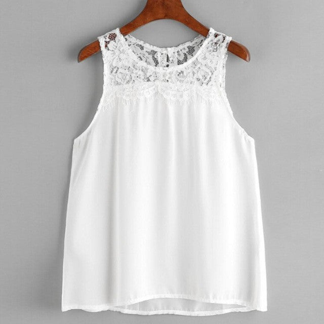 Sexy White Tank Tops 2017 Summer Women Sleeveless Crop Tops Vest Backless Halter Tank Tops O-Neck Blusa Sexy lace T-Shirt