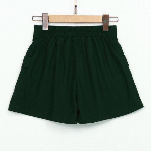 High Waist Pocket Summer Short Pants Women Loose Elastic Waist Short All-match Solid Soft Cotton Casual Short Femme Bottom