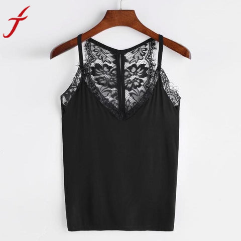 Lace Cami Top Korean Style 2017 Women Casual Sleeveless Lace Crop Top Vest Black Spaghetti Strap Lace V Neck Camisole
