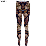 KYKU Skull Leggings Feather 3d pants Punk Stretch Pants Gothic Sexy Leggings  High Waist  Print Legging Women Jeggins Ladies