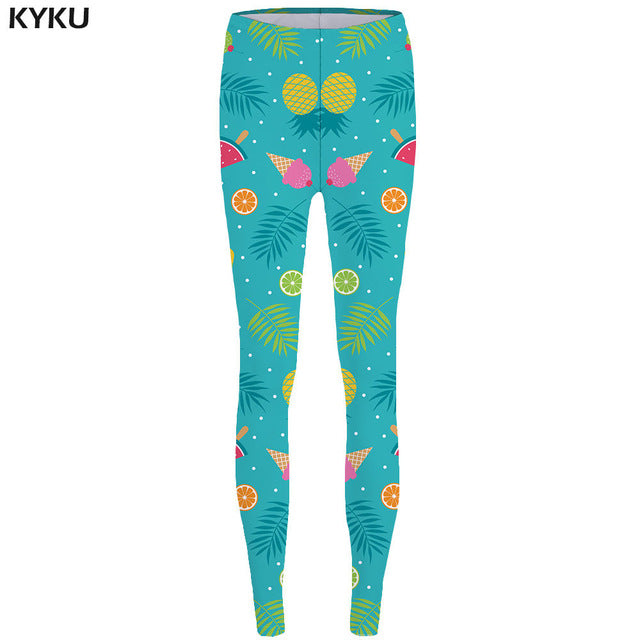 KYKU Skull Leggings Feather 3d pants Punk Stretch Pants Gothic Sexy Leggings  High Waist  Print Legging Women Jeggins Ladies