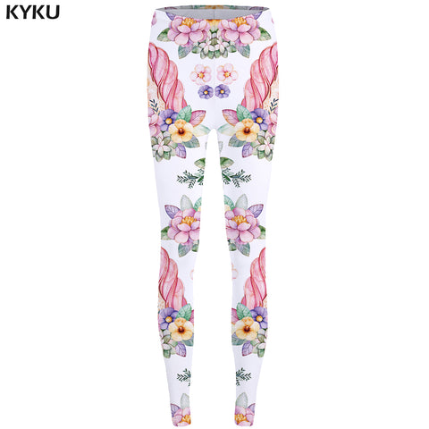 KYKU Unicorn Leggings Flower 3d pants Pink Sexy Leggings  High Waist  leggins  Trousers Women Jeggins Funky Fitness Elastic New