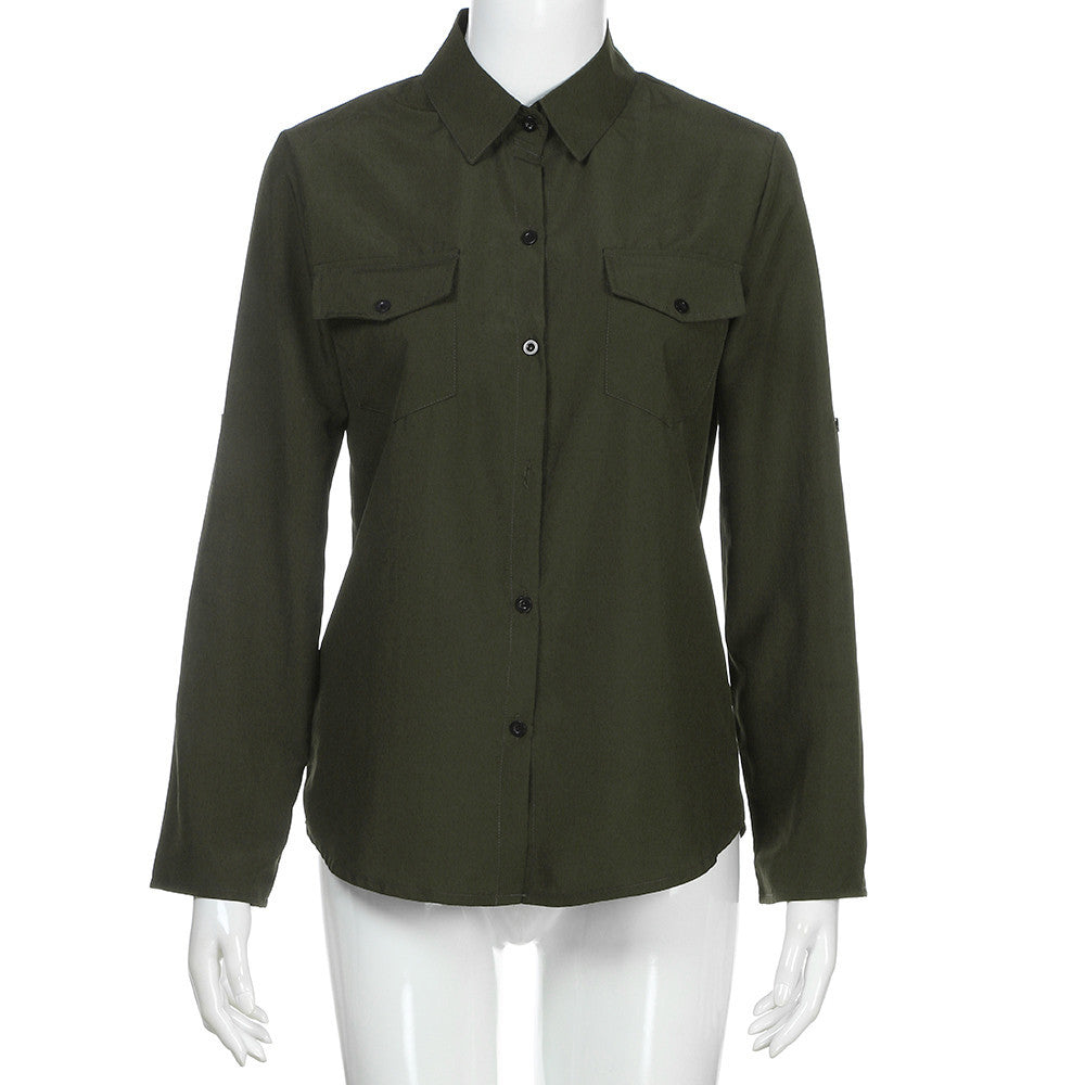 Women V-neck Top Long Sleeve Shirt Casual Blouse Loose T-shirt