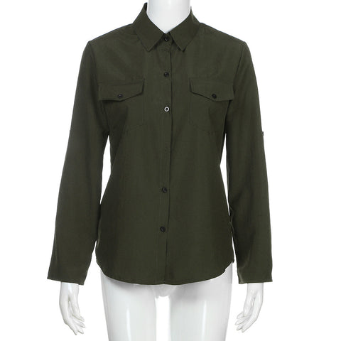 Women V-neck Top Long Sleeve Shirt Casual Blouse Loose T-shirt