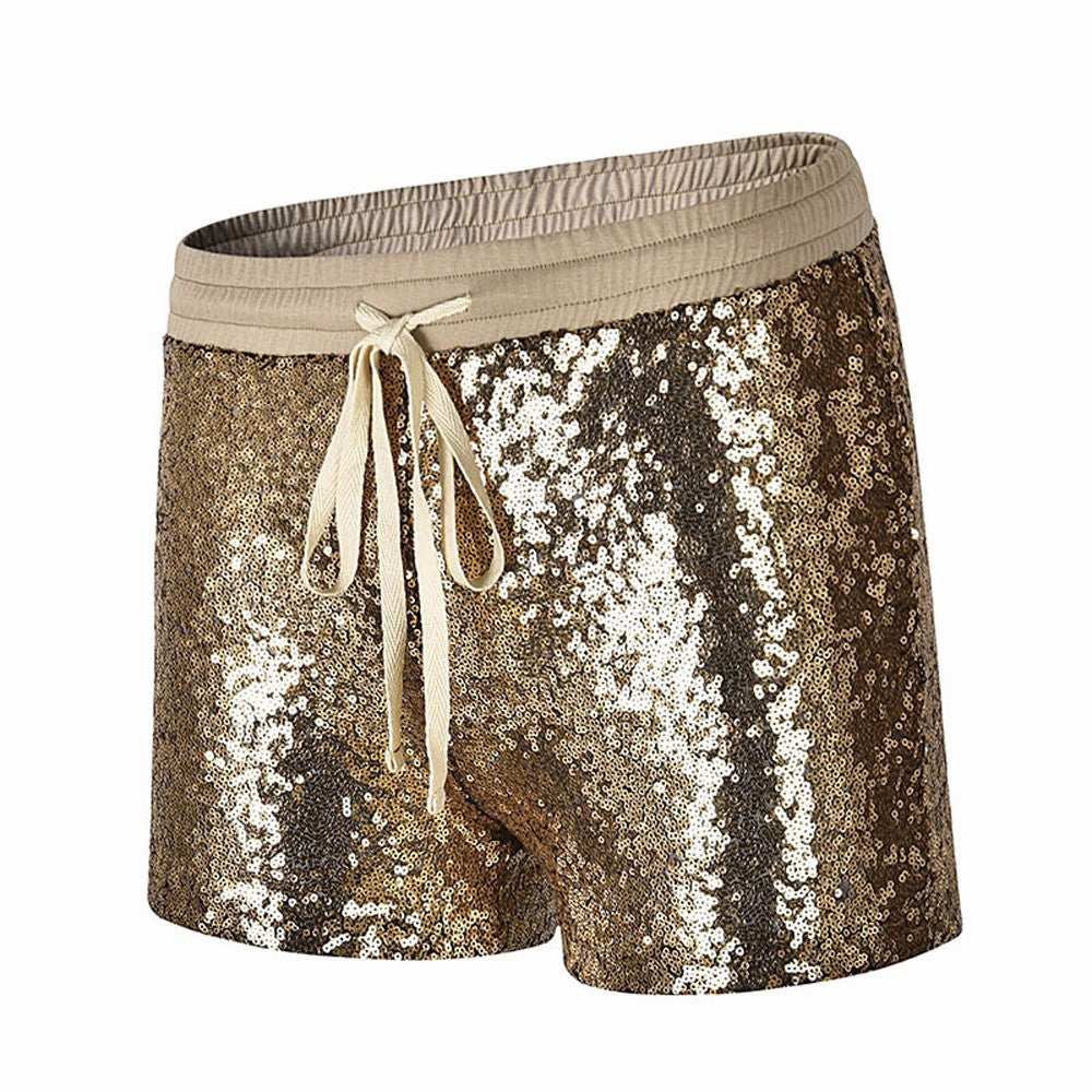 Fashion Women Sequins Shorts Mid Waist Sexy Pocket Shorts Causal Hot Pants