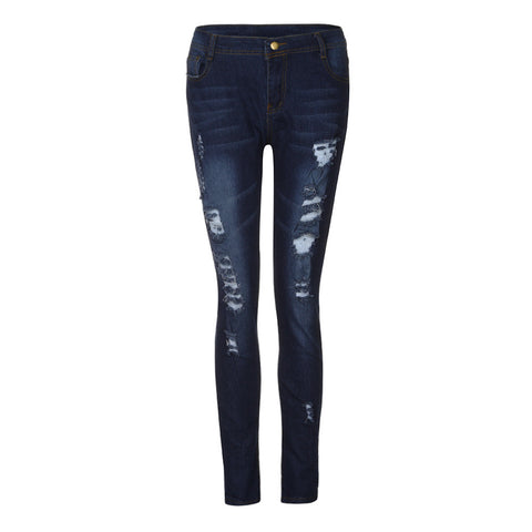 Women Skinny Ripped Holes Jeans Pants High Waist Stretch Slim Pencil Trousers