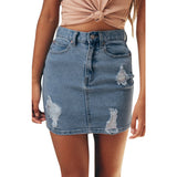 Women Denim Jeans Solid Casual Hole Button Short Skirt