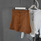 Women Solid Color Suede Short Skirt zcx-903
