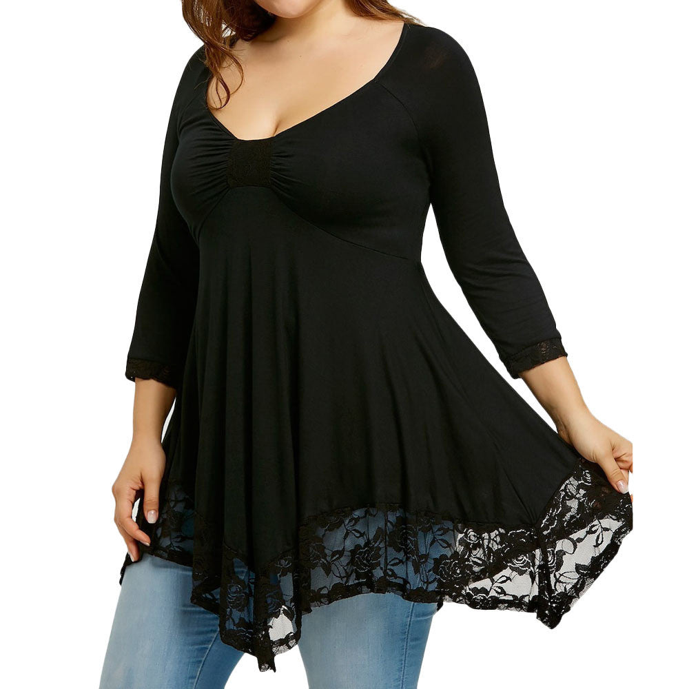 Large Size Women Lace Shirt Long Sleeve Casual Long Shirt Tops Blouse