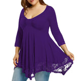 Large Size Women Lace Shirt Long Sleeve Casual Long Shirt Tops Blouse