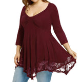 Large Size Women Lace Shirt Long Sleeve Casual Long Shirt Tops Blouse
