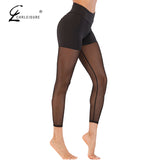 CHRLEISURE Fitness Leggings High Waist Push Up Women Leggings Solid Color Mesh Leggins Splice Slim Black Legging Women Jeggins